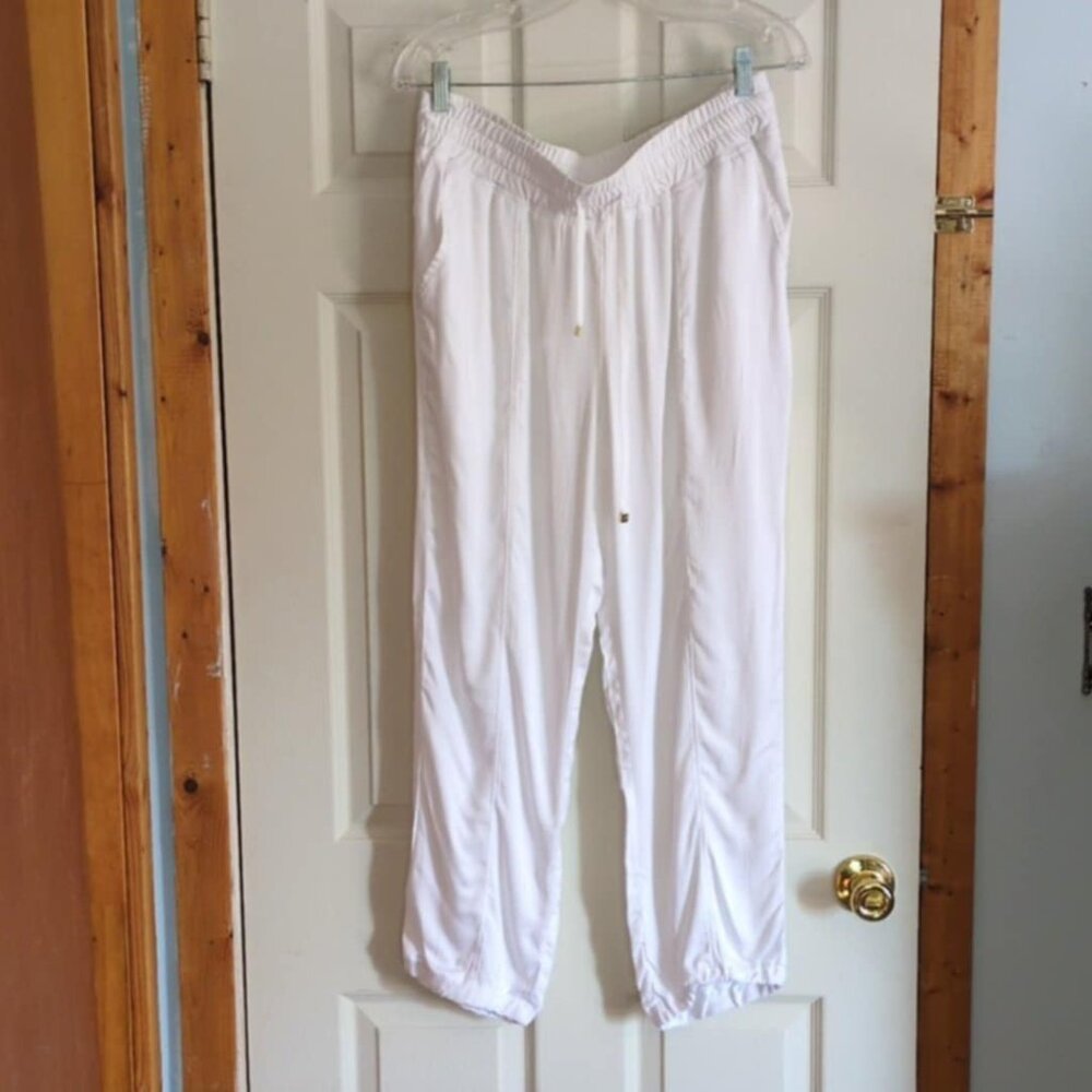 Betsey Johnson Performance Large White Jogger Pants Athleisure Draw String Athle